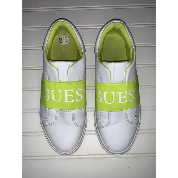 Guess White Fluorescent Yellow Slip On Women’s Tennis Shoes Sz 8.5 Med - Picture 1 of 10